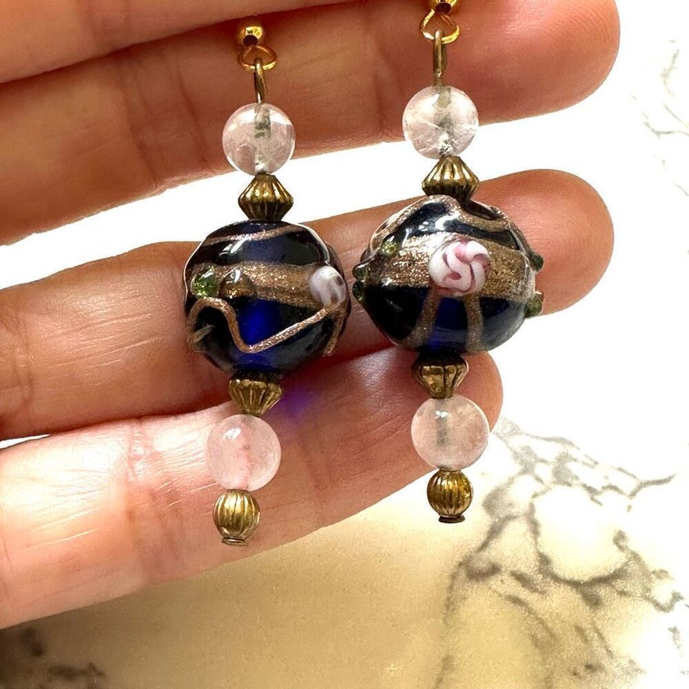 Vintage rose Quartz beaded earrings